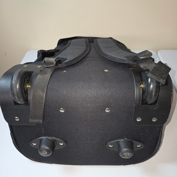 Y2K Nike Rolling Backpack Black Neon Yellow Swoosh Wheeled School Travel Bag - Picture 5 of 12